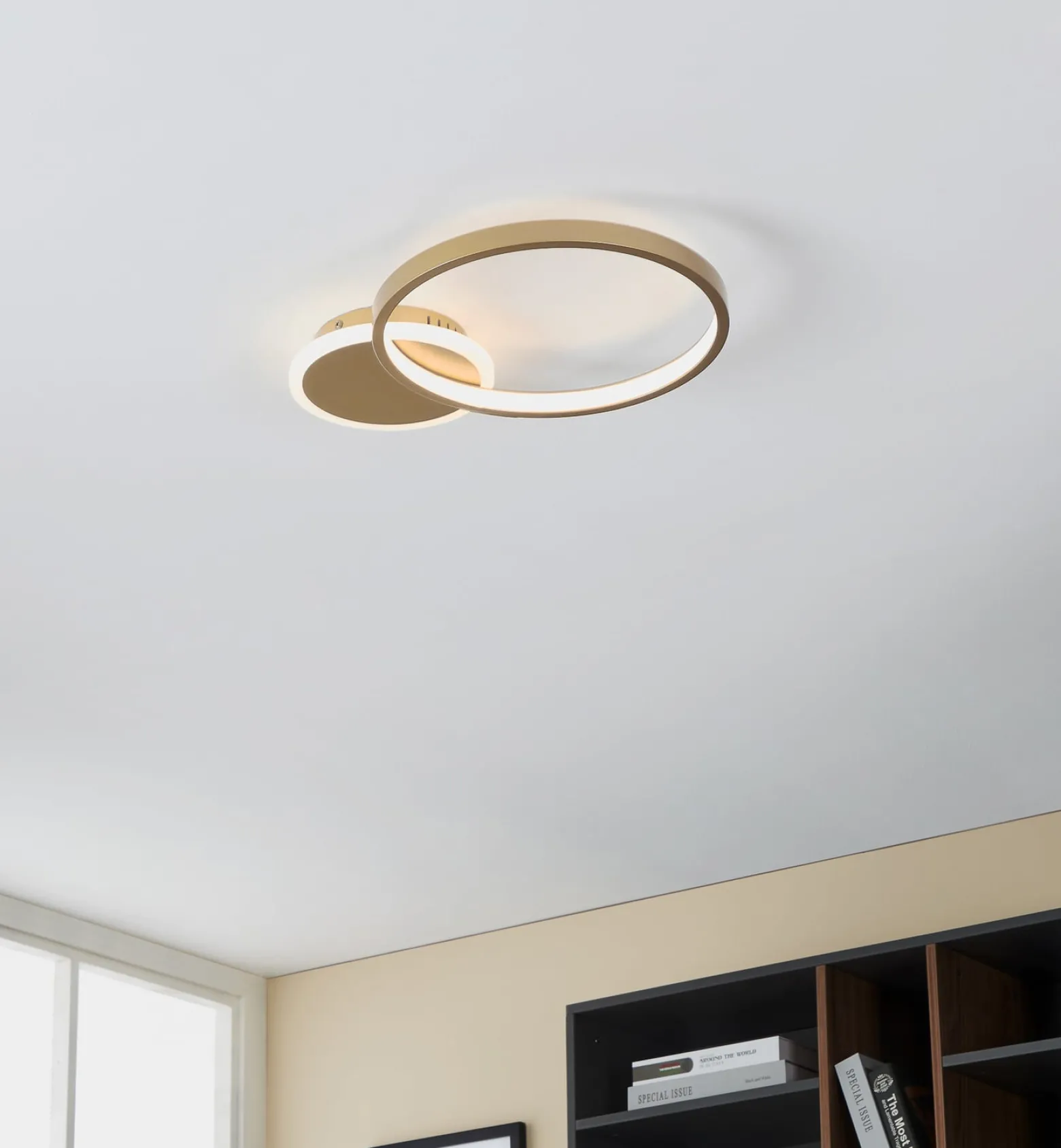 LED-kattovalaisin Gafares, kultainen, alumiini, 41 cm, kaukosäädin CCT