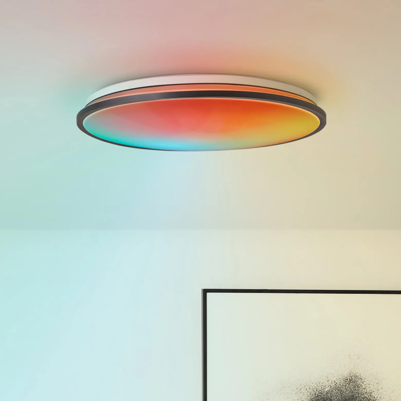 LED-kattovalaisin Heida, Ø 49 cm, musta, CCT, RGB, metallia