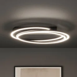 LED-kattovalaisin Kiku, Ø 56 cm, hiekkamusta, metalli, CCT