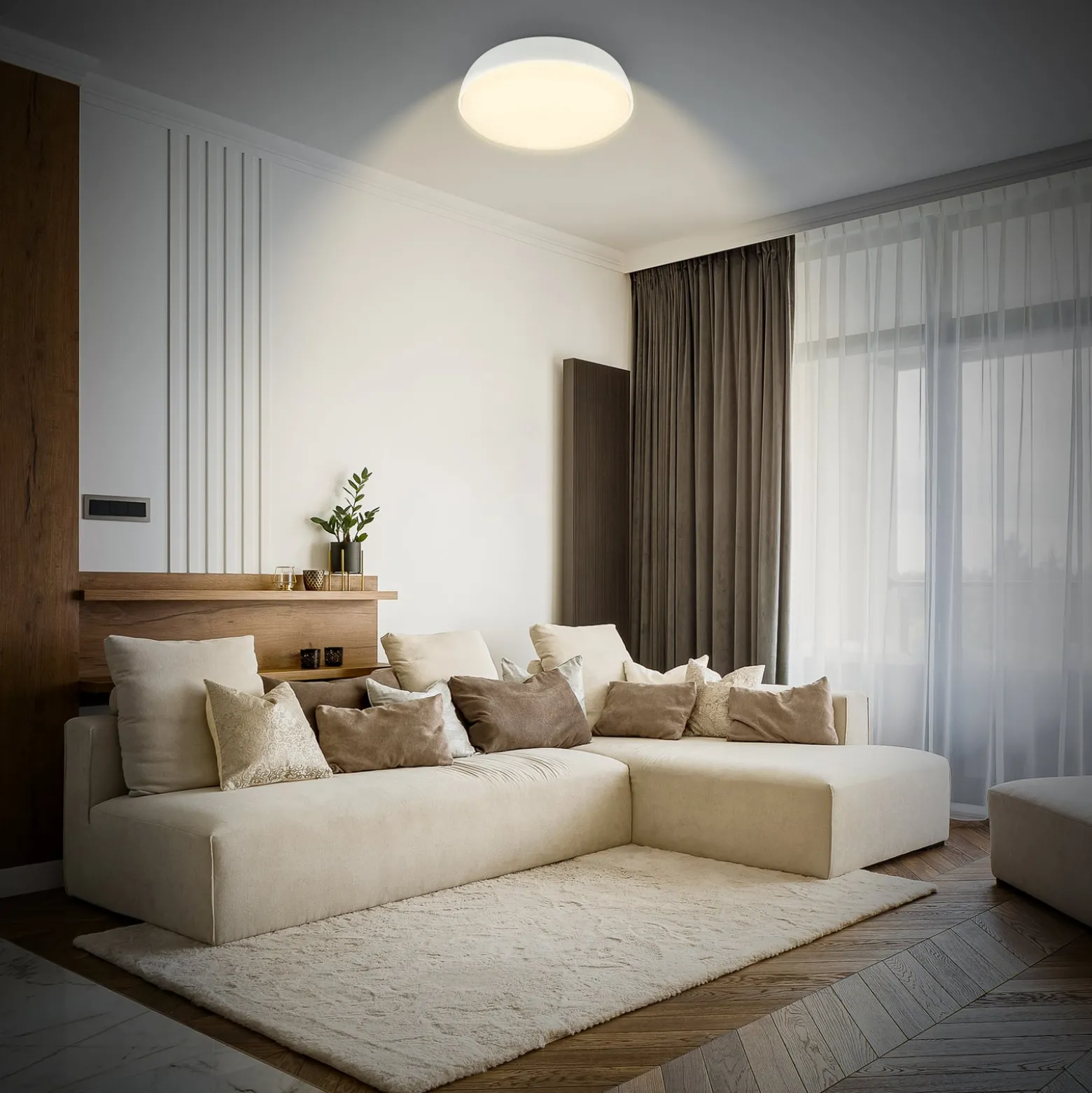 LED-kattovalaisin Nikan, mattavalkoinen, Ø 28,5 cm, 3 000 K