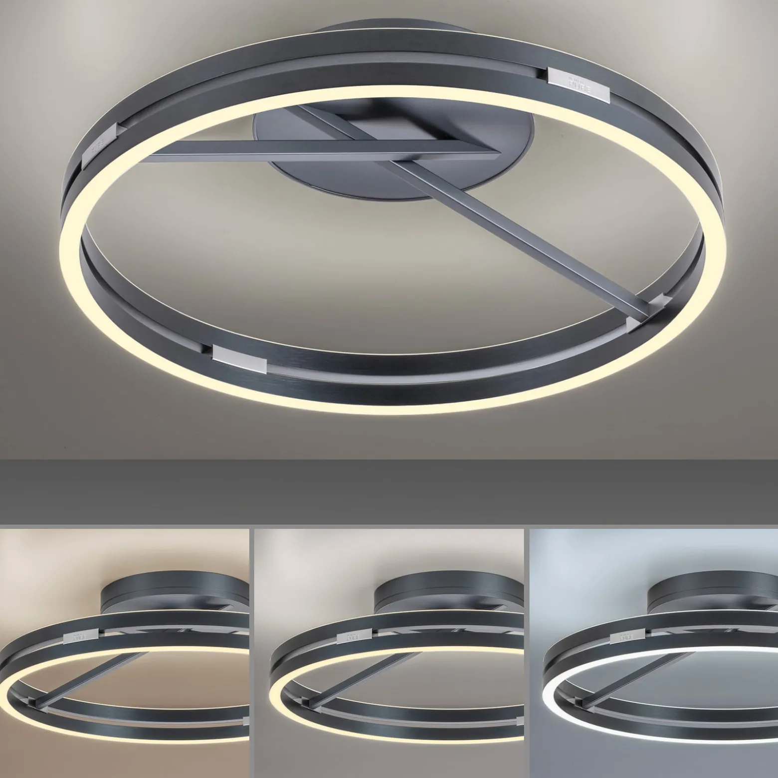 LED-kattovalaisin PURE Loop, mystic grey, Ø 60 cm, CCT