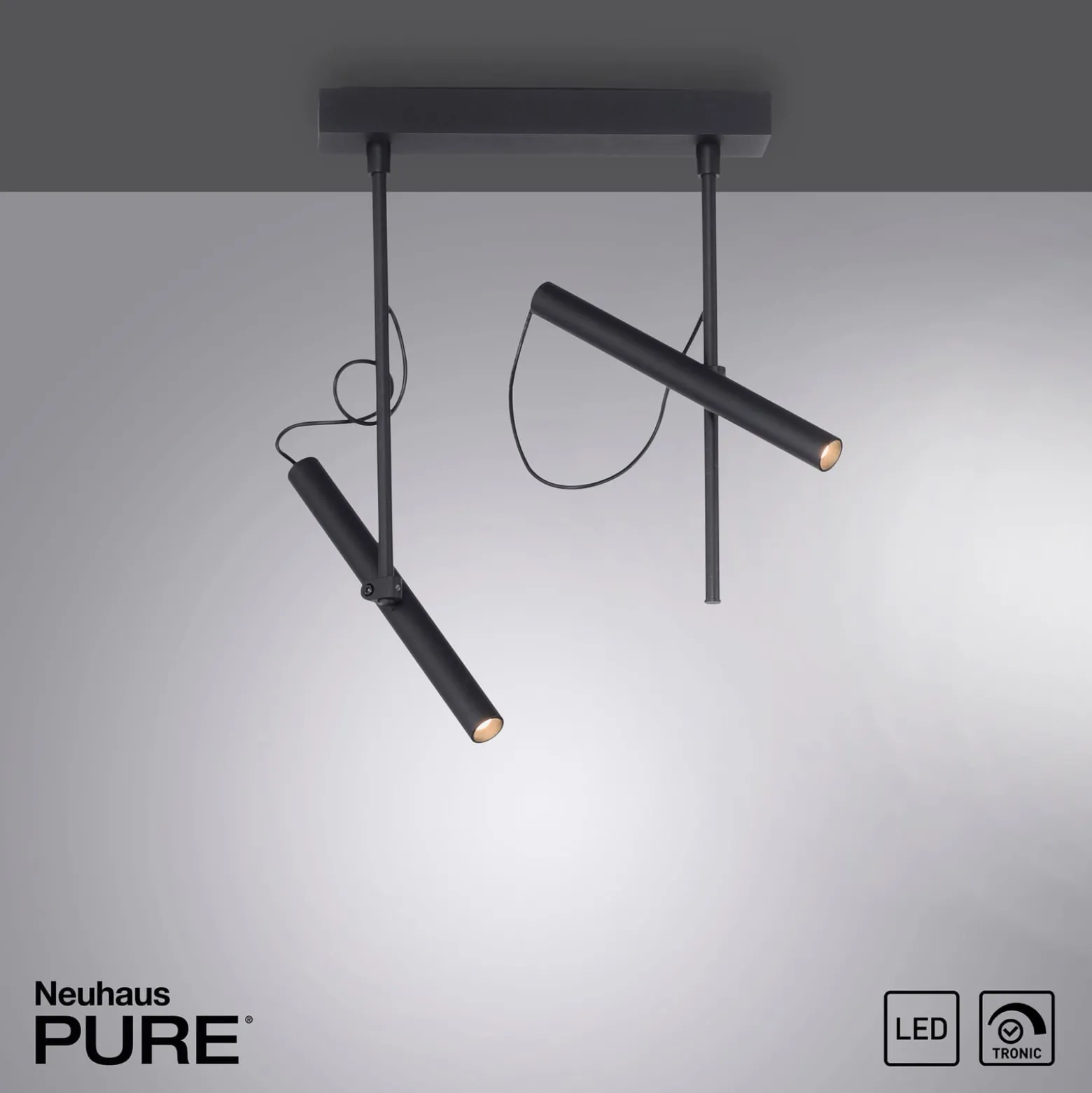 LED-kattovalaisin PURE Tutua, 2-lamppuinen, musta