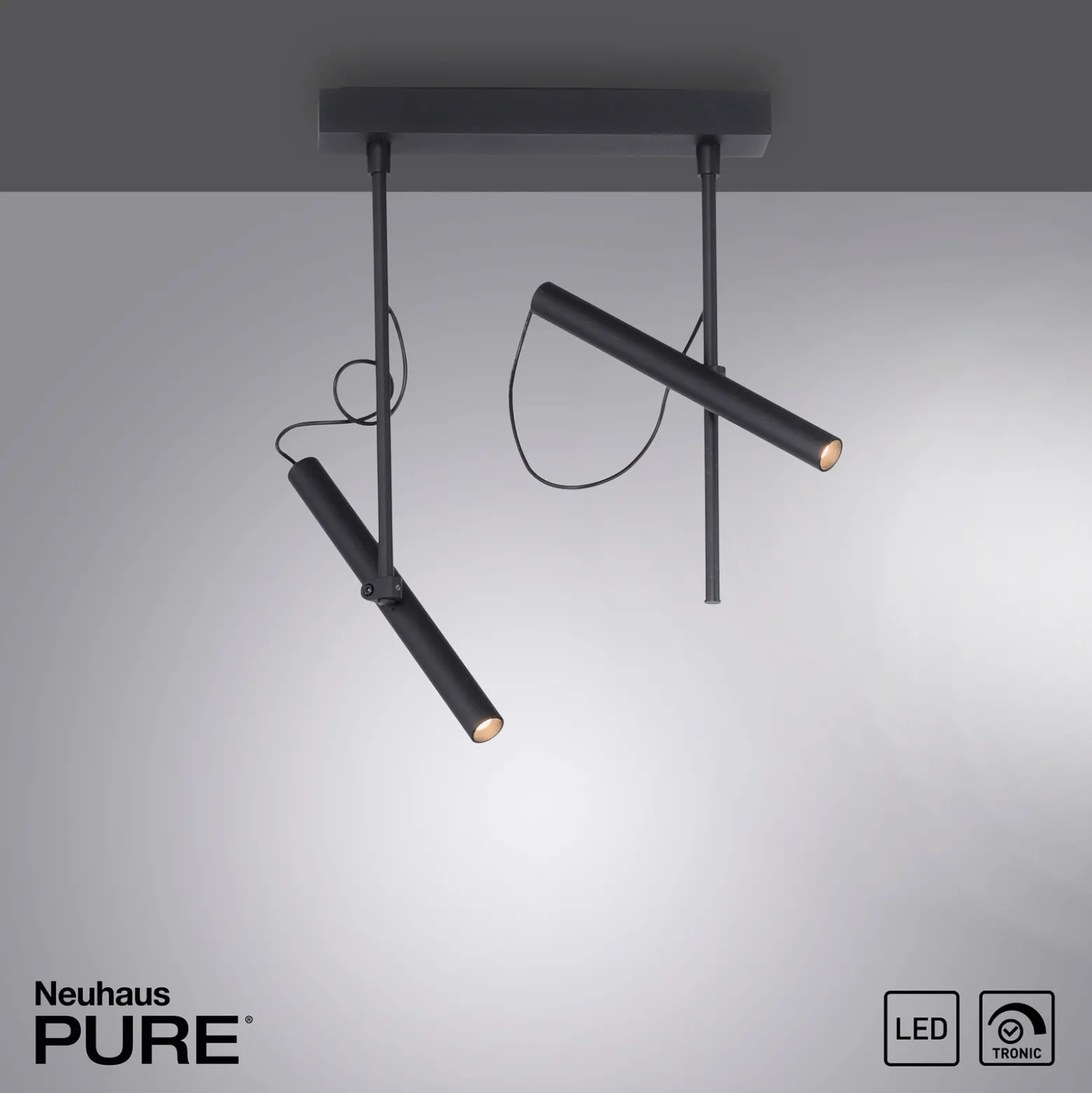 LED-kattovalaisin PURE Tutua, 2-lamppuinen, musta