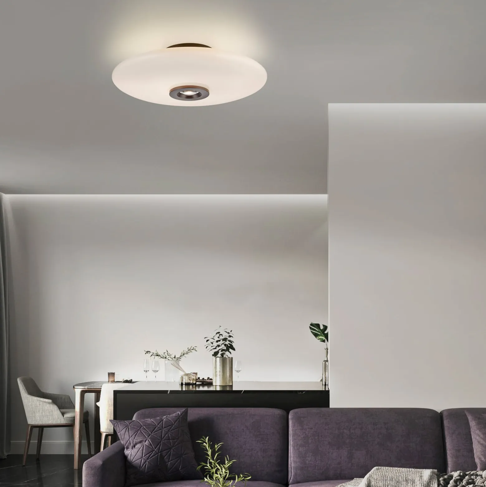 LED-kattovalaisin PURE Vitrum, ruskea/opaali, lasi/alumiini, halkaisija 45 cm