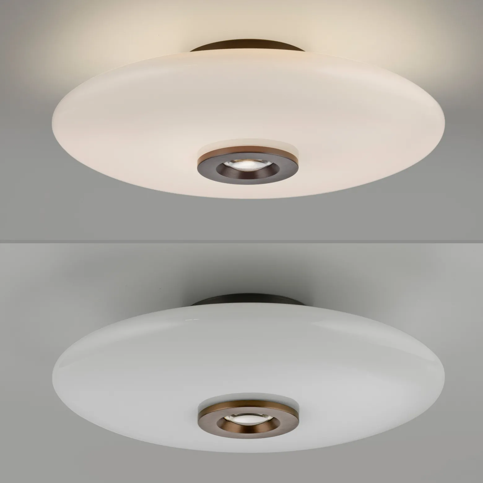 LED-kattovalaisin PURE Vitrum, ruskea/opaali, lasi/alumiini, halkaisija 45 cm