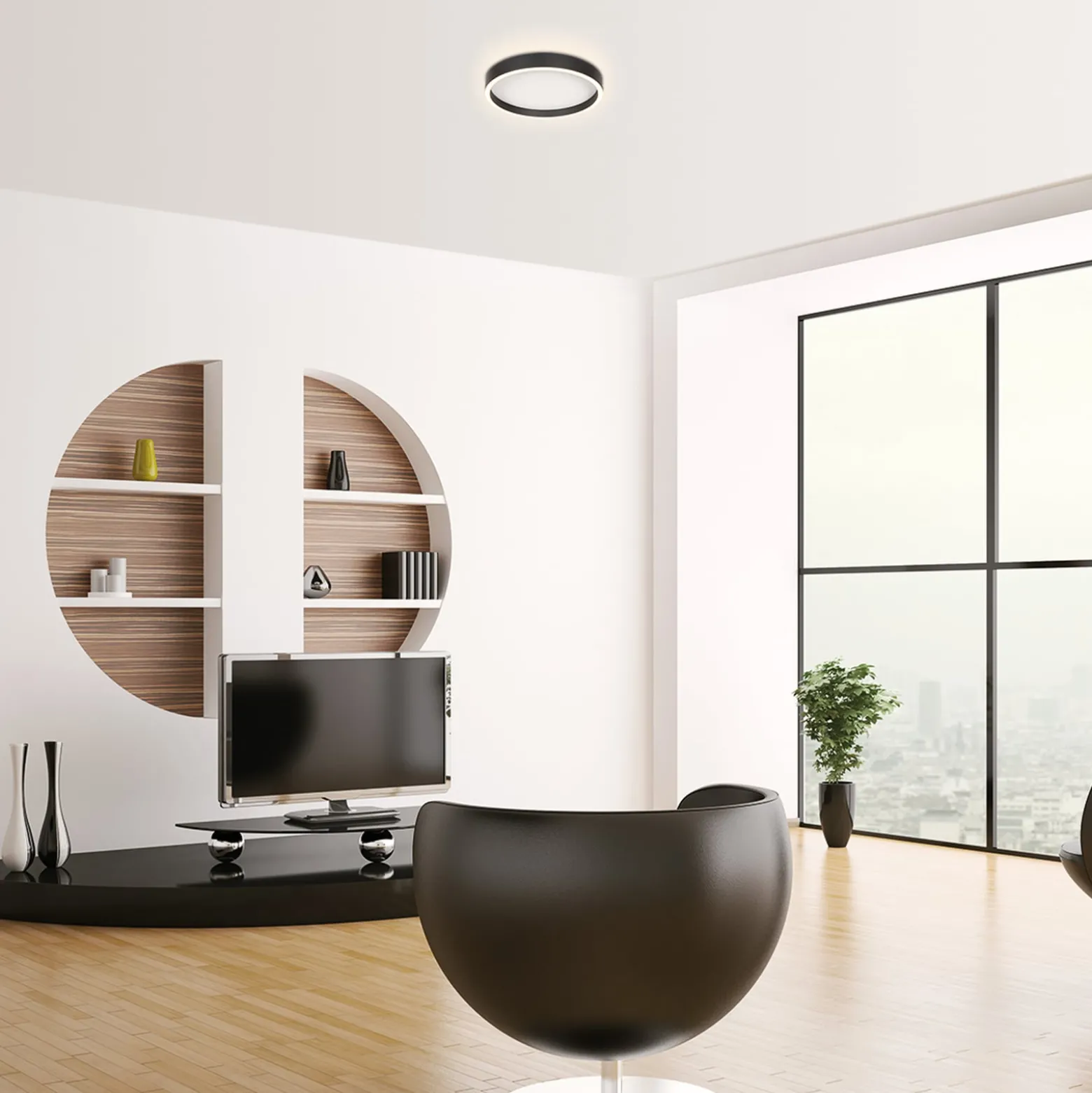 LED-kattovalaisin Ringlux, musta, Ø 30 cm, metalli, 2700 K