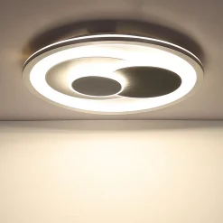 LED-kattovalaisin Ruiz I, valkoinen/hopea, halkaisija 48 cm, CCT