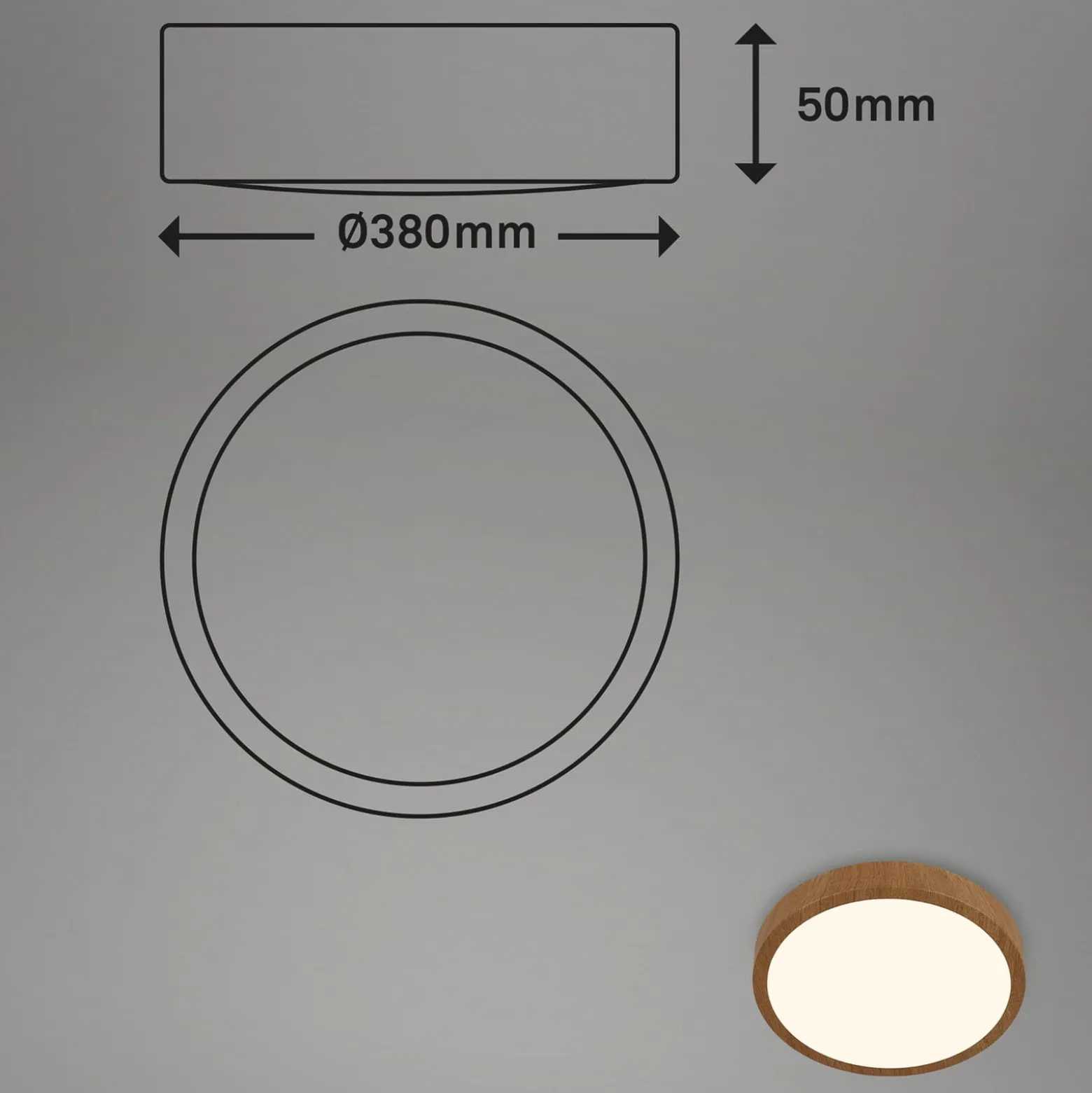 LED-kattovalaisin Runa Wood wood look 3000 K Ø38cm Ø38cm