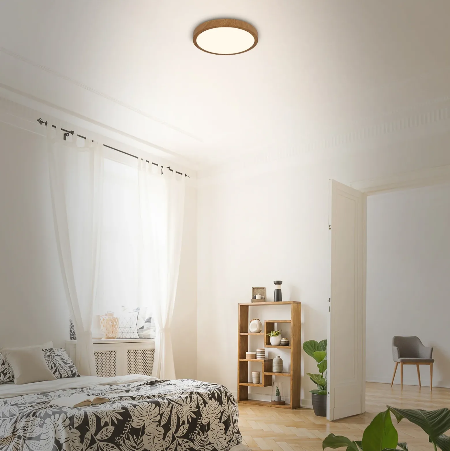 LED-kattovalaisin Runa Wood wood look 3000 K Ø28cm Ø28cm