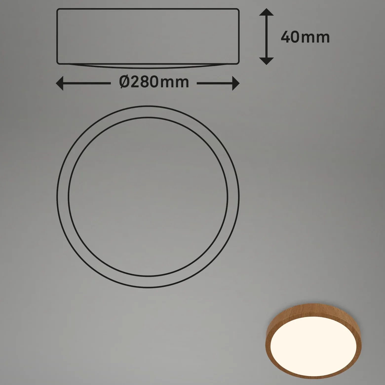 LED-kattovalaisin Runa Wood wood look 3000 K Ø28cm Ø28cm