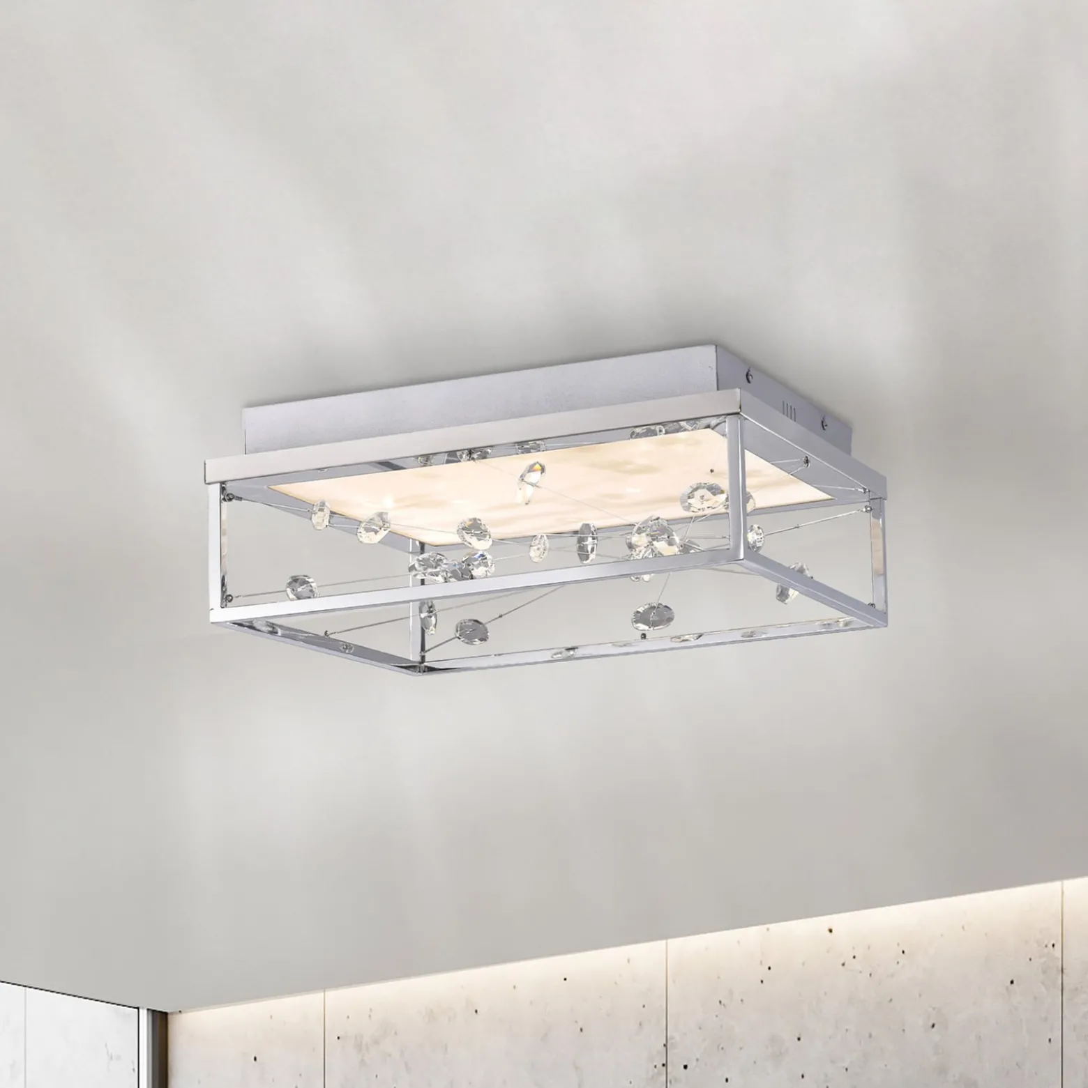 LED-kattovalaisin SKINA, kromi, 40 cm, CCT, himmennettävä, kaukosäädin