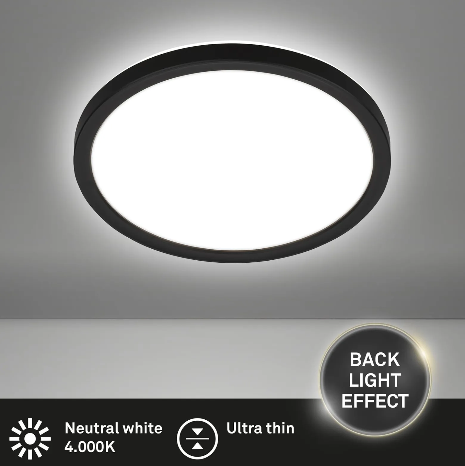 LED-kattovalaisin Tava, musta, Ø 24 cm, muovia