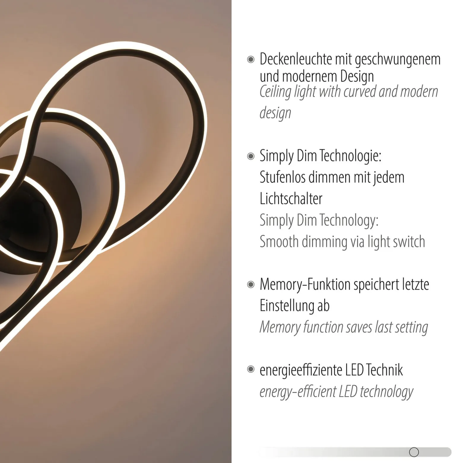 LED-kattovalaisin TWIST, musta, pituus 90 cm, metallinen, Switchdim,