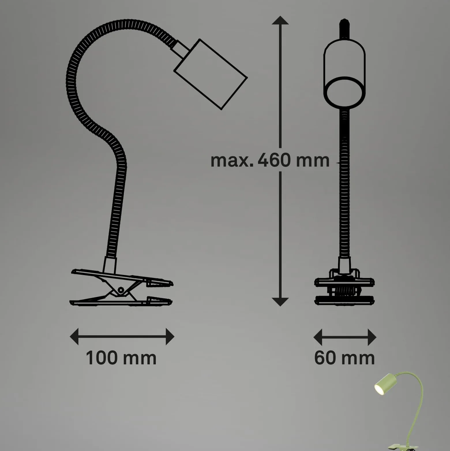 LED-klipsivalaisin Fleks, limenvihreä, joustava, metalli
