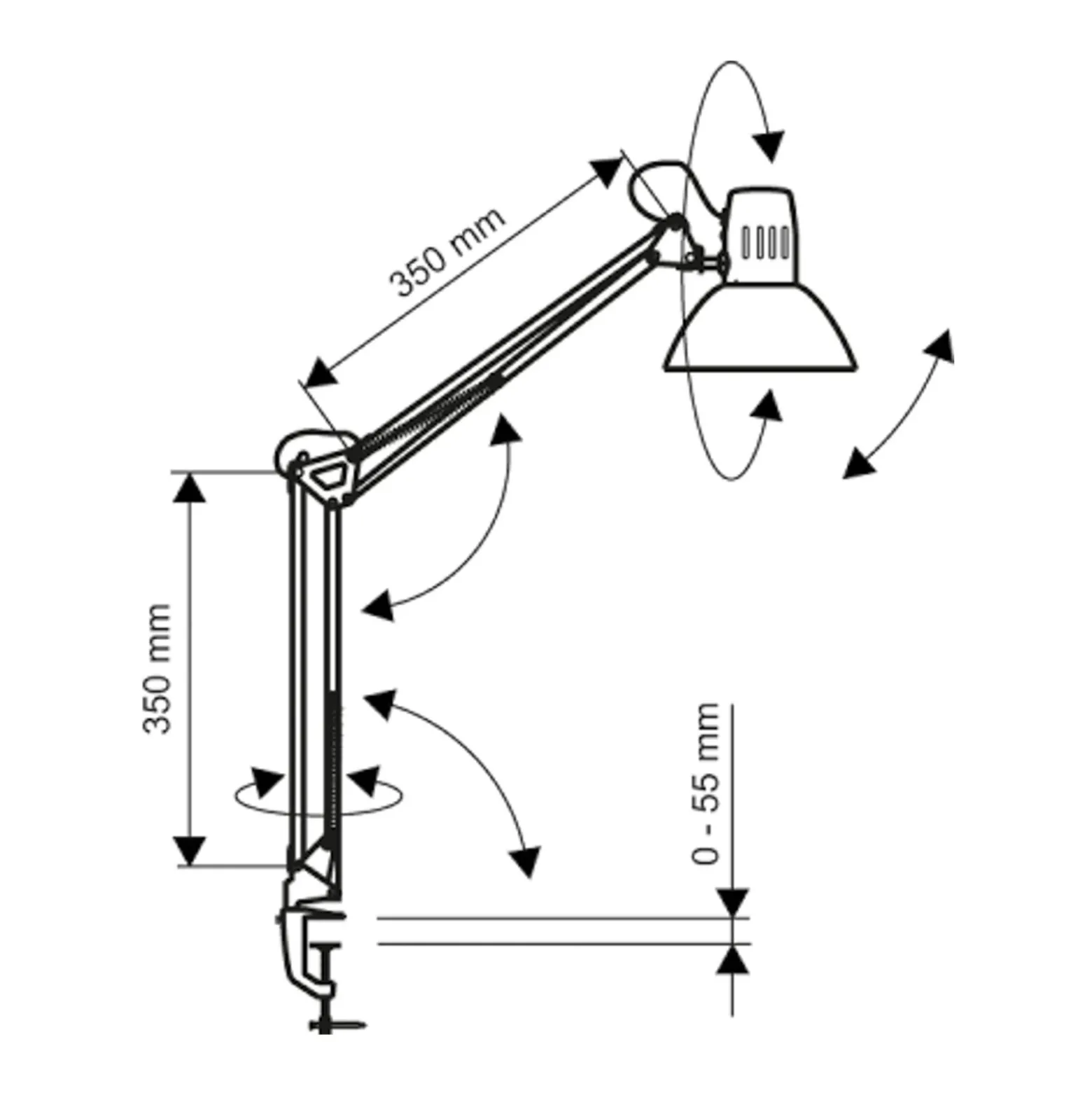 LED-klipsivalaisin MAULstudy, hopeanvärinen, teräs, korkeus 44 cm