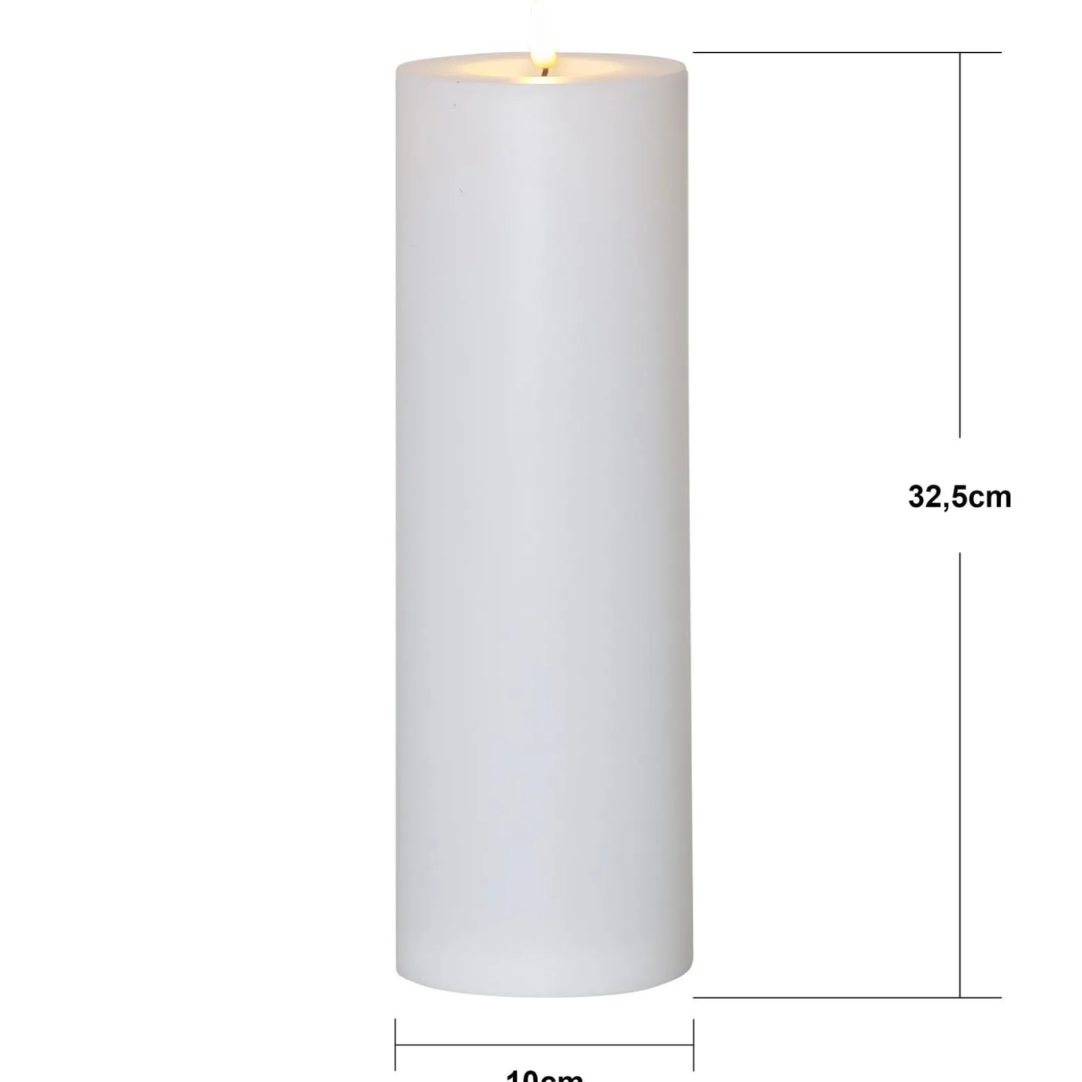 LED-kynttilä Flamme Rak 32,5 cm valkoinen muovi paristokäyttöinen