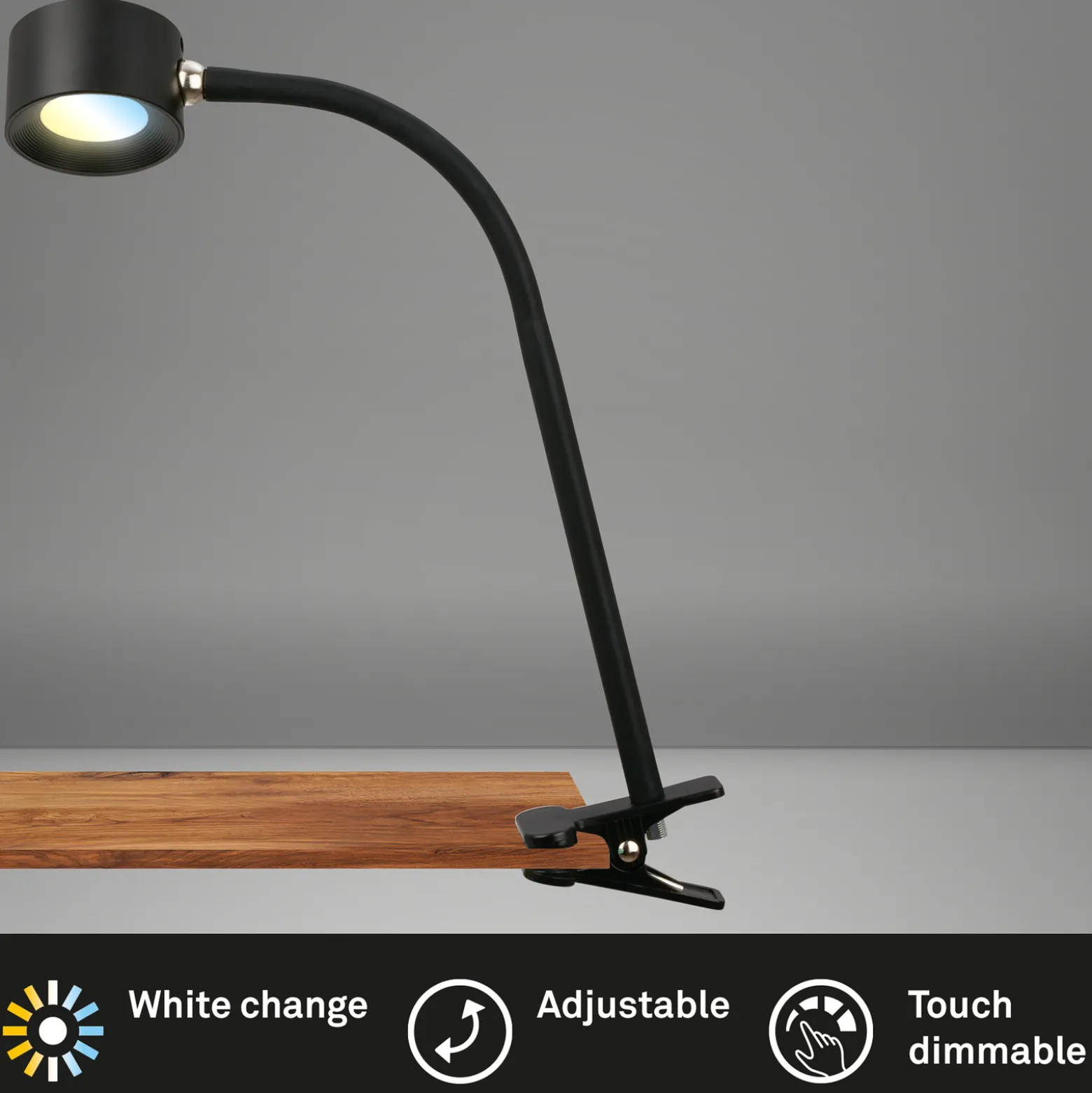 LED ladattava kiinnitysvalo Tari, musta, CCT, kosketus himmennin, USB
