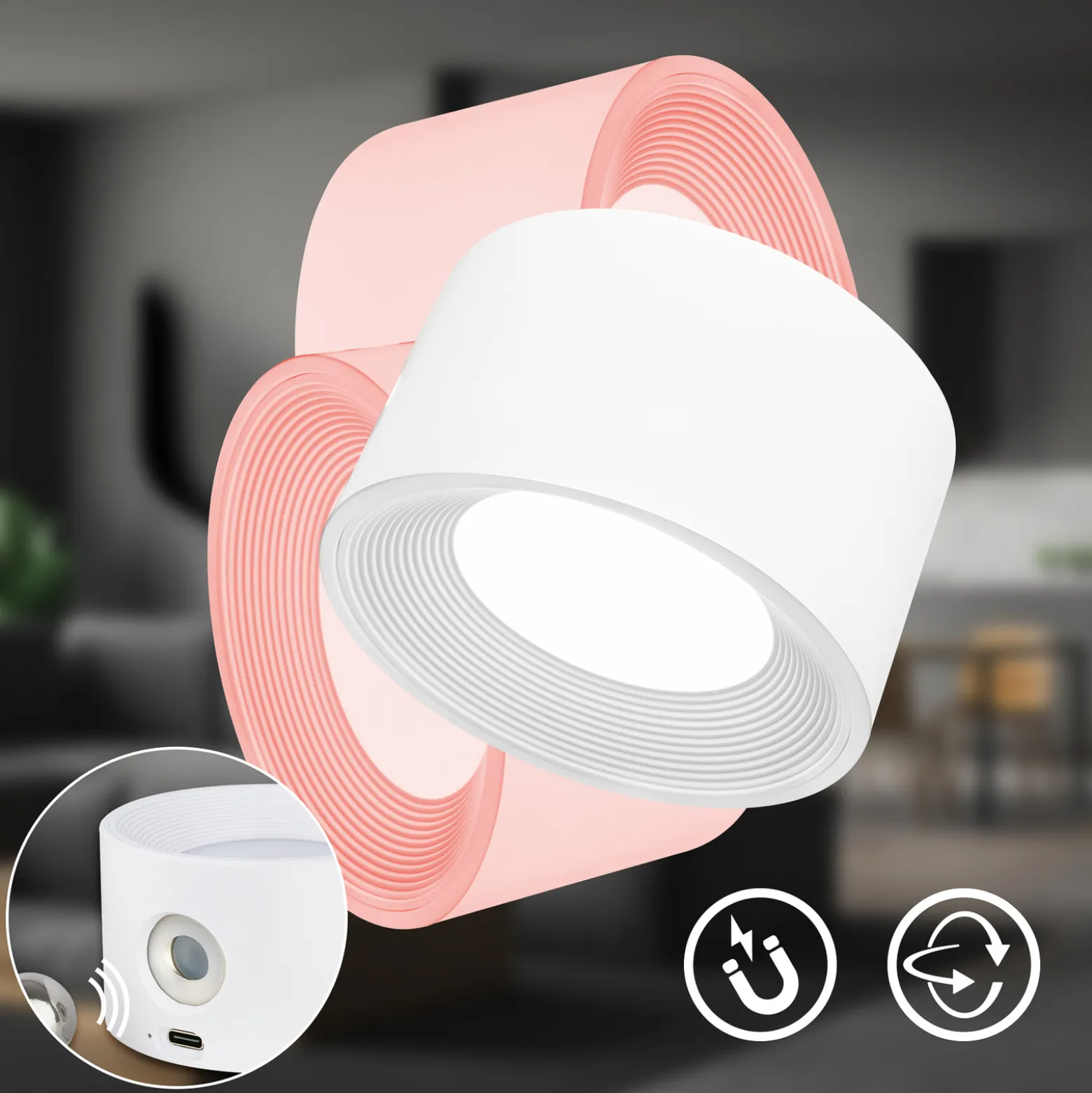 LED ladattava kiinnitysvalo Tari, valkoinen, CCT, kosketus himmennin, USB