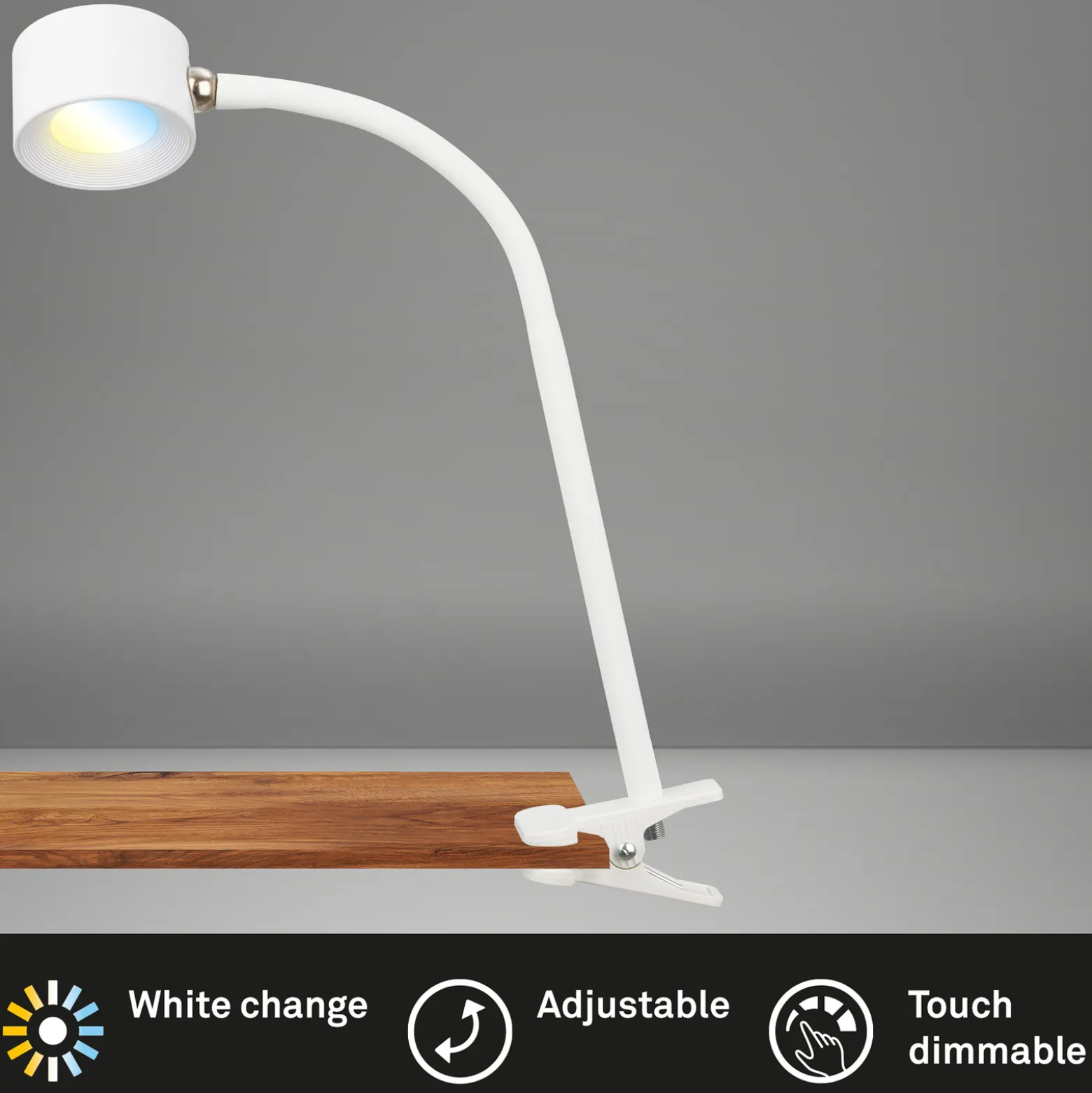 LED ladattava kiinnitysvalo Tari, valkoinen, CCT, kosketus himmennin, USB