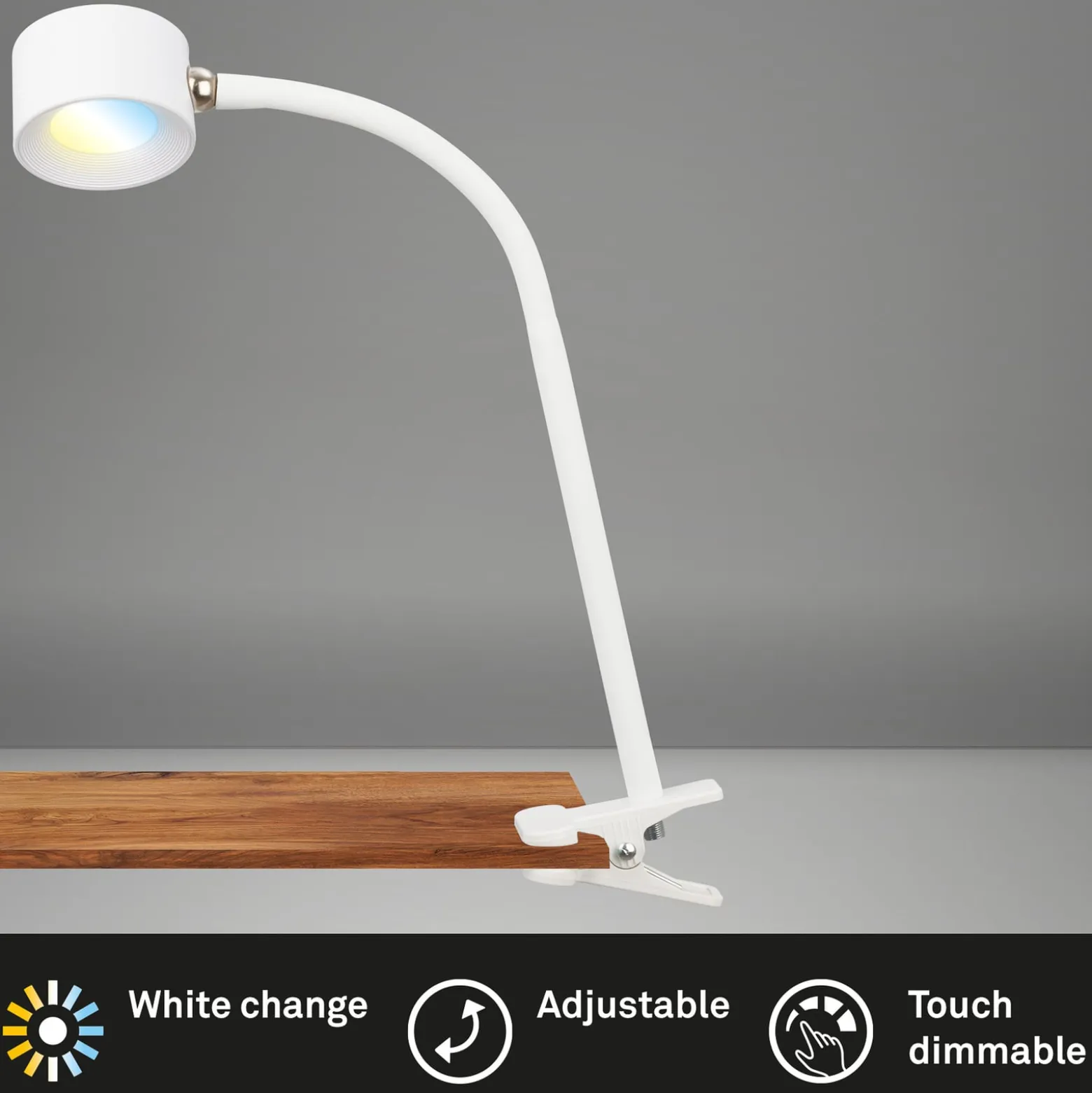 LED ladattava kiinnitysvalo Tari, valkoinen, CCT, kosketus himmennin, USB
