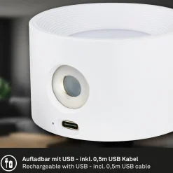 LED ladattava kiinnitysvalo Tari, valkoinen, CCT, kosketus himmennin, USB