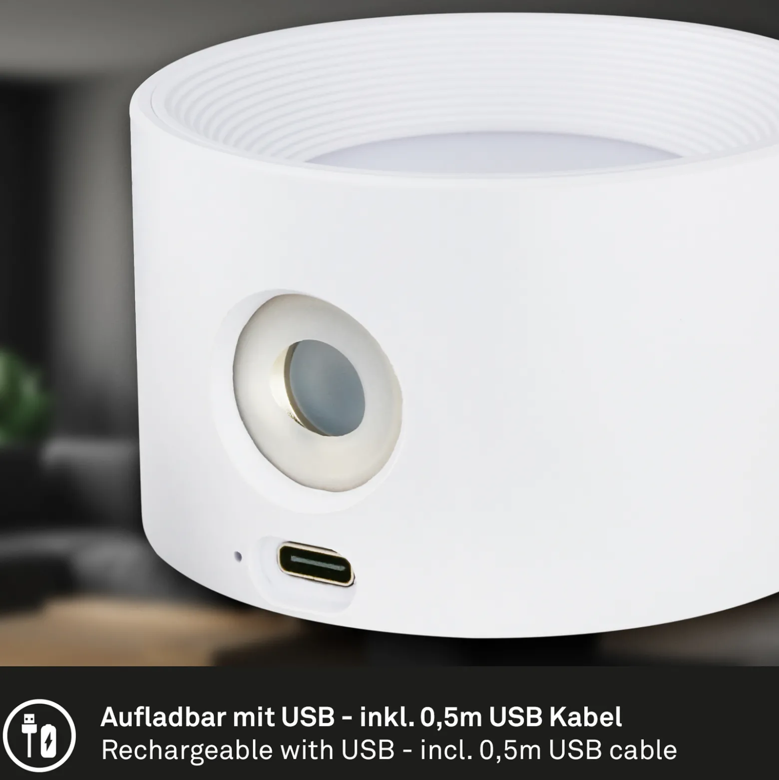 LED ladattava kiinnitysvalo Tari, valkoinen, CCT, kosketus himmennin, USB