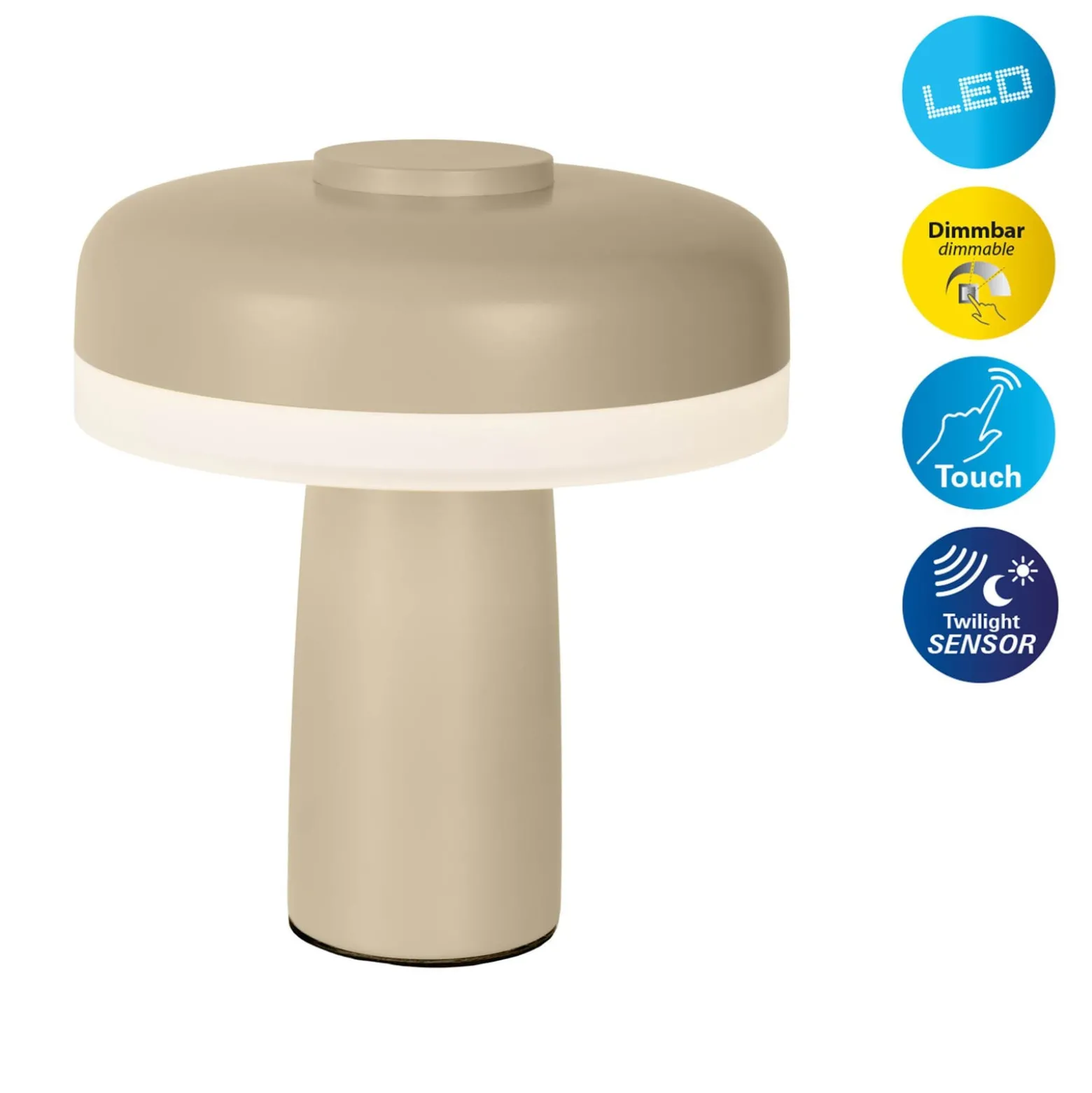 LED ladattava pöytävalaisin Pilu, beige Korkeus 16,5 cm metalli Touchdim
