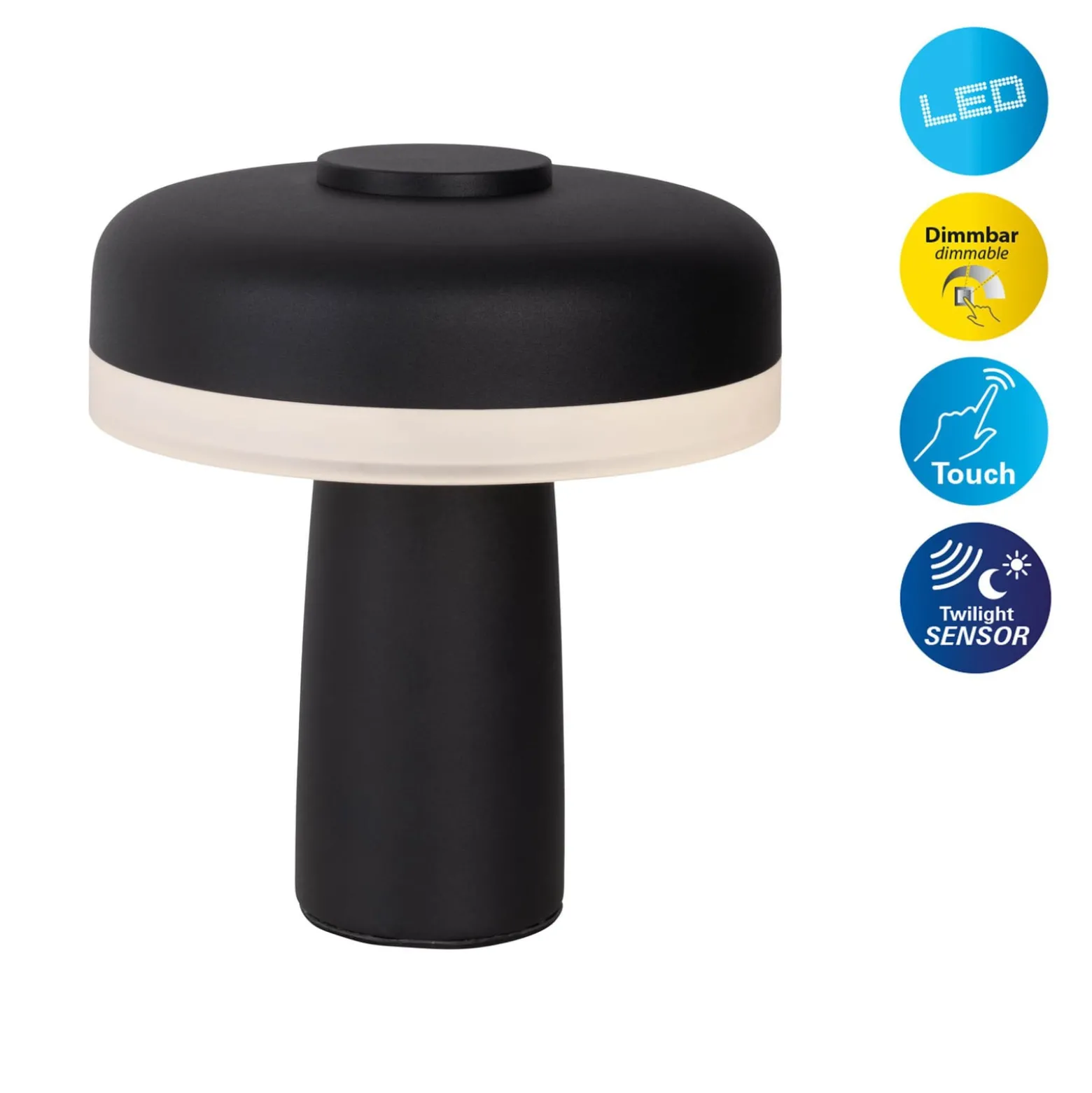 LED ladattava pöytävalaisin Pilu musta korkeus 16.5cm metalli touchdim