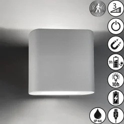 LED-ladattava seinävalaisin Magnetics, hopea, ylös & alas, leveys 10 cm