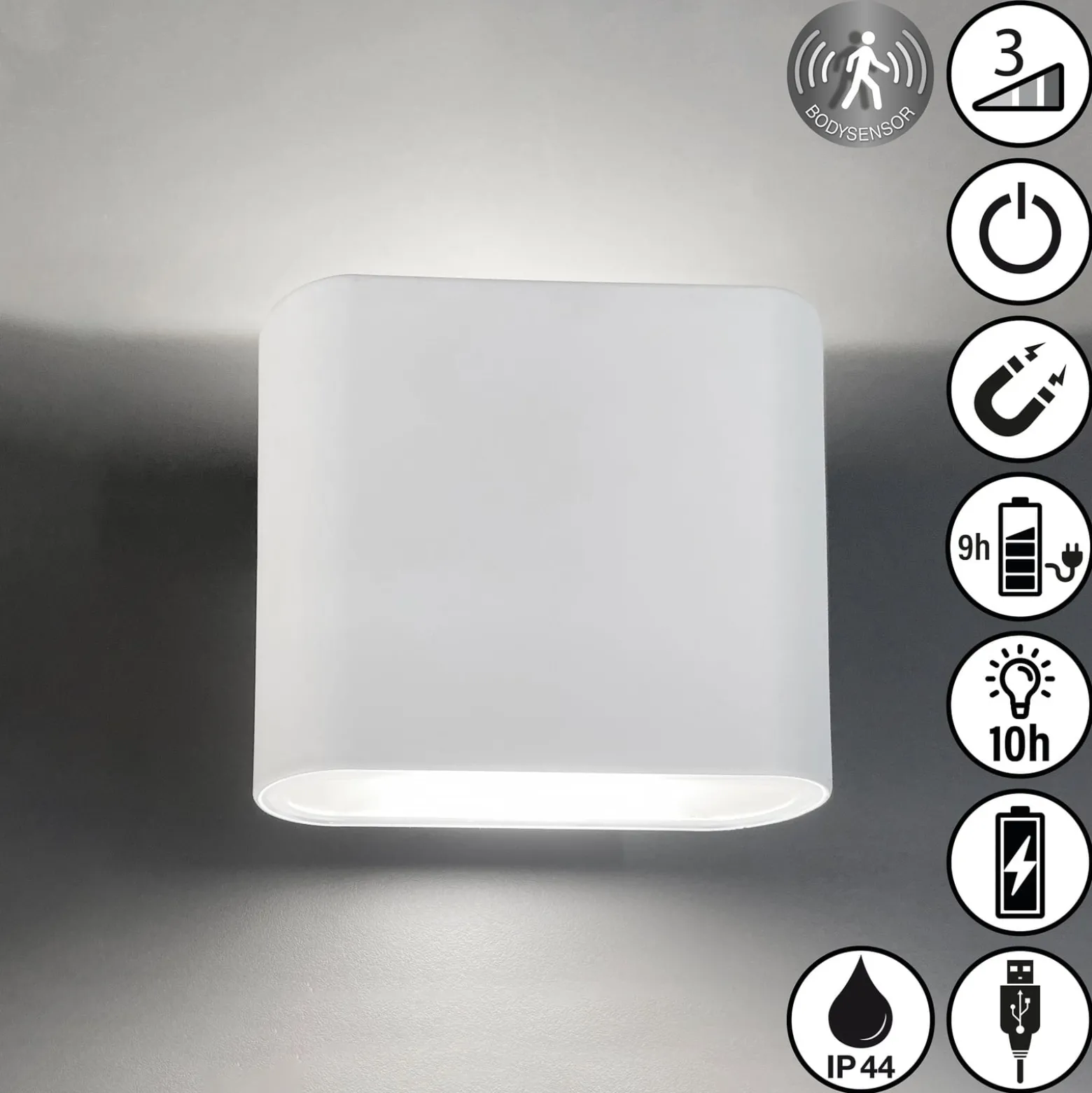 LED-ladattava seinävalaisin Magnetics, valkoinen, ylös & alas, leveys 10 cm