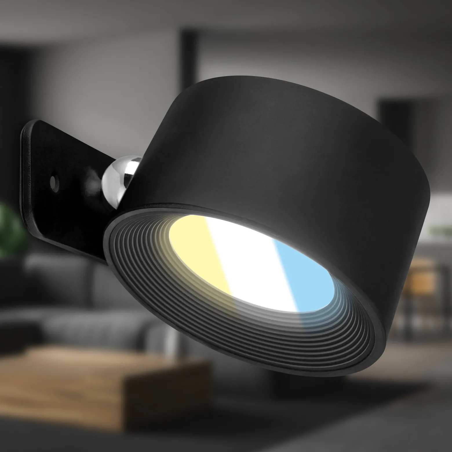 LED-ladattava seinävalaisin Tari, musta, CCT, kosketushimmennin, USB-portti