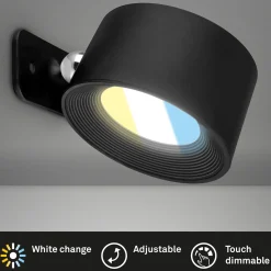 LED-ladattava seinävalaisin Tari, musta, CCT, kosketushimmennin, USB-portti