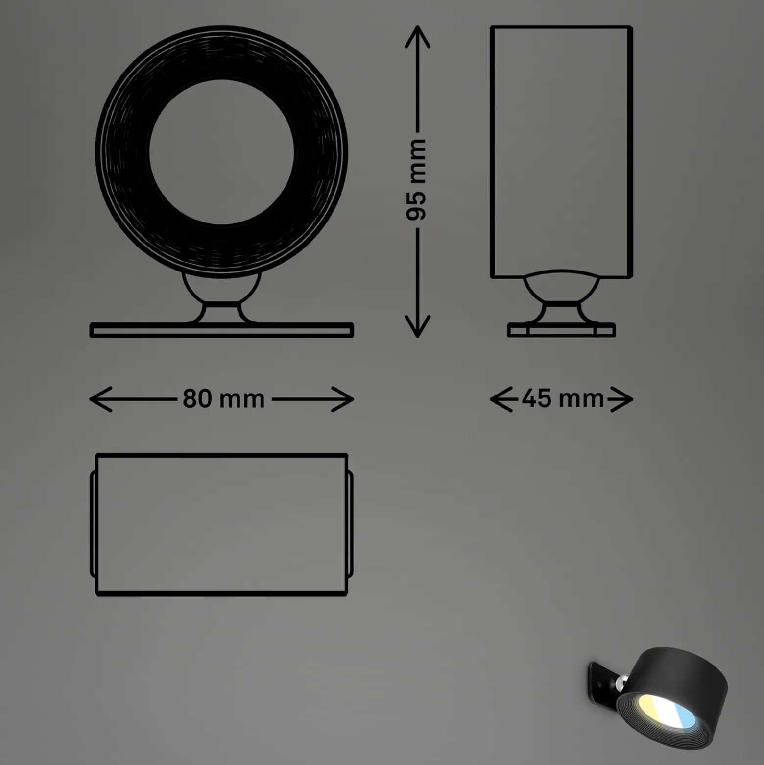 LED-ladattava seinävalaisin Tari, musta, CCT, kosketushimmennin, USB-portti