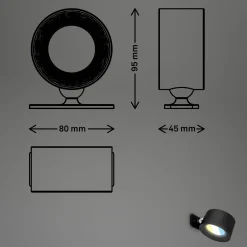 LED-ladattava seinävalaisin Tari, musta, CCT, kosketushimmennin, USB-portti