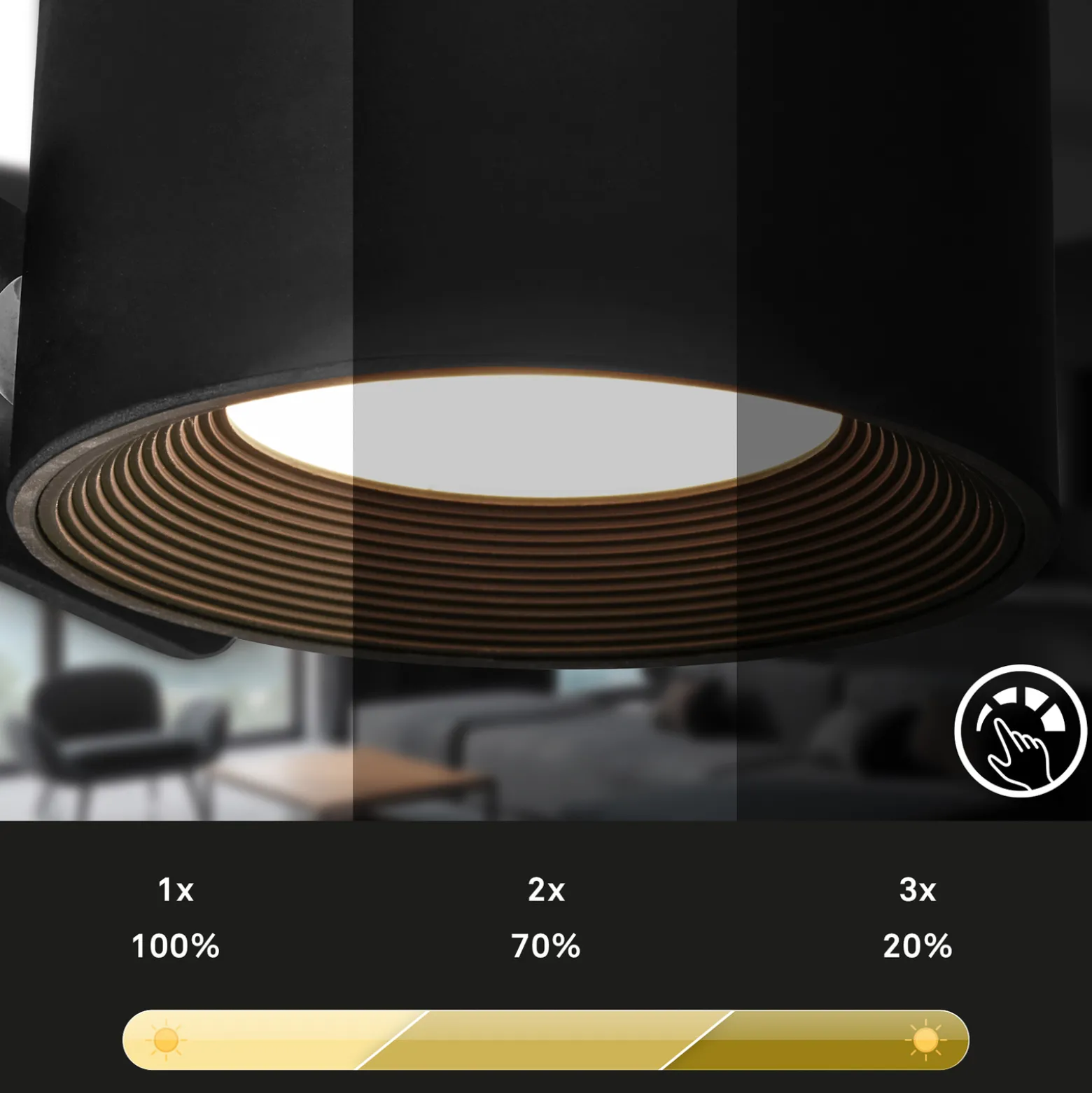 LED-ladattava seinävalaisin Tari, musta, CCT, kosketushimmennin, USB-portti