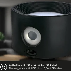 LED-ladattava seinävalaisin Tari, musta, CCT, kosketushimmennin, USB-portti