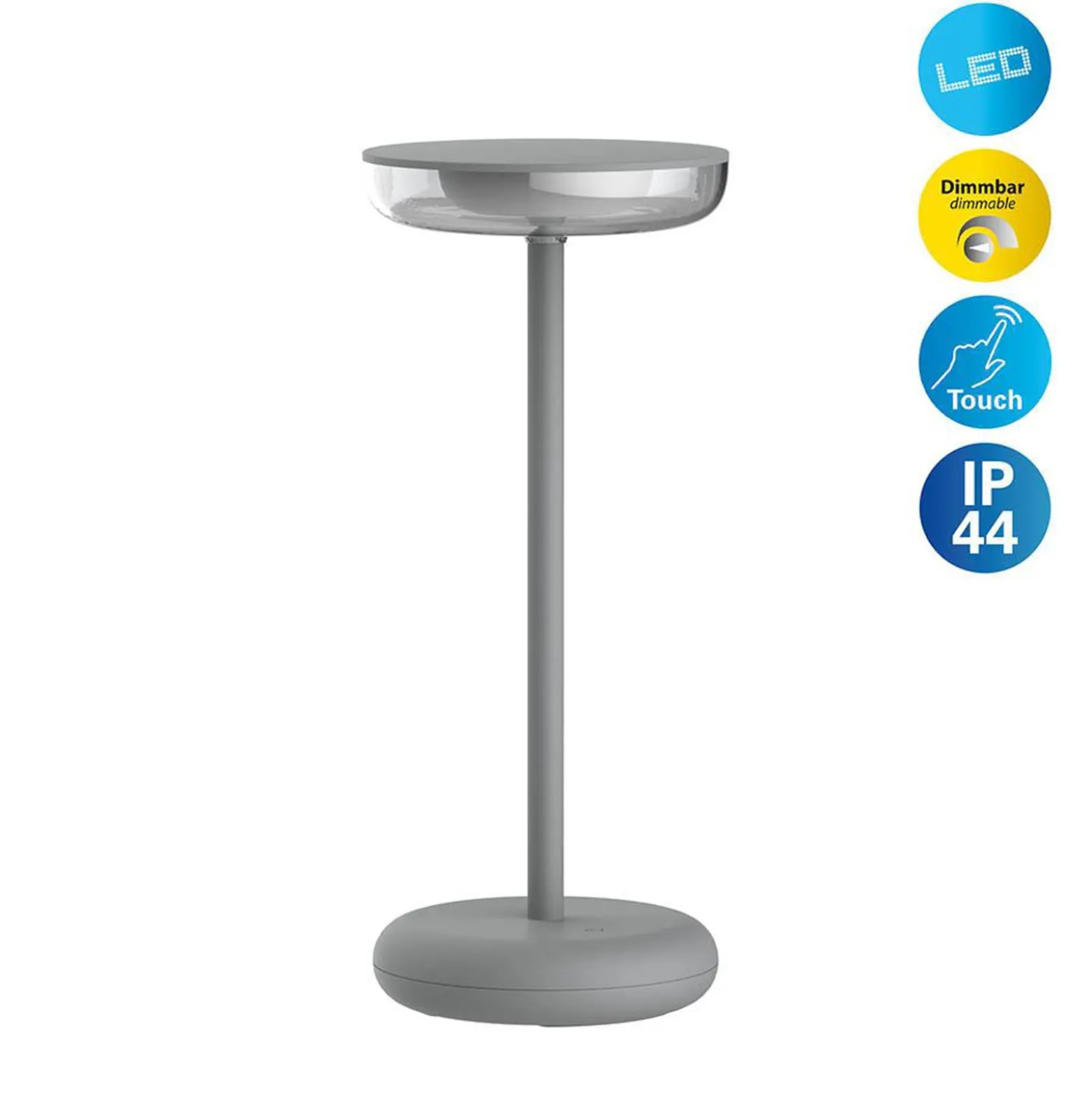 LED ladattava terassivalaisin Pasi, korkeus 26 cm metal touch