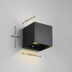 LED-ladattava ulkoseinävalaisin Talent, musta, leveys 10 cm Anturi