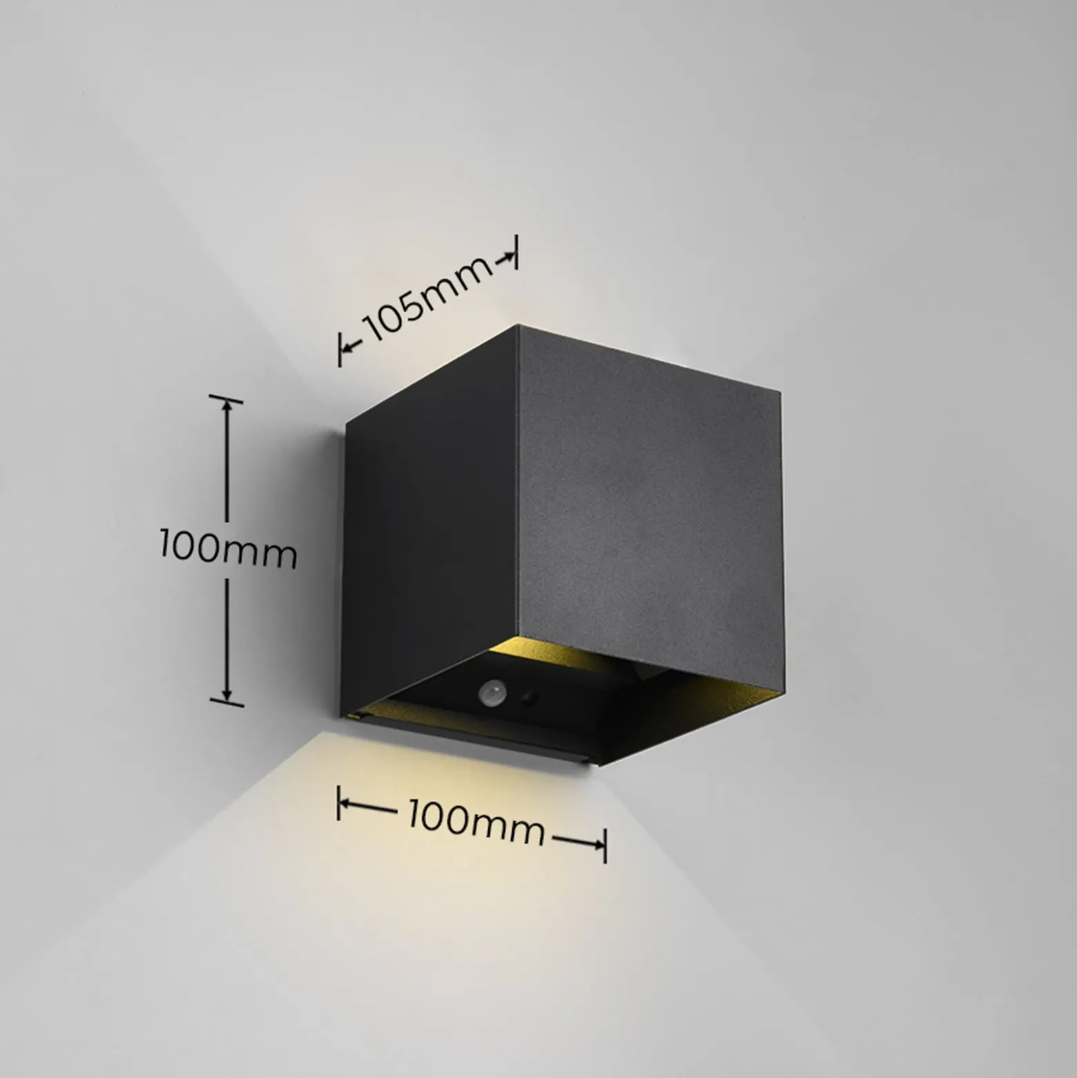 LED-ladattava ulkoseinävalaisin Talent, musta, leveys 10 cm Anturi