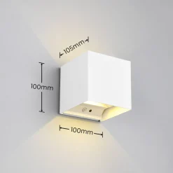 LED-ladattava ulkoseinävalaisin Talent, valkoinen, leveys 10 cm, anturi