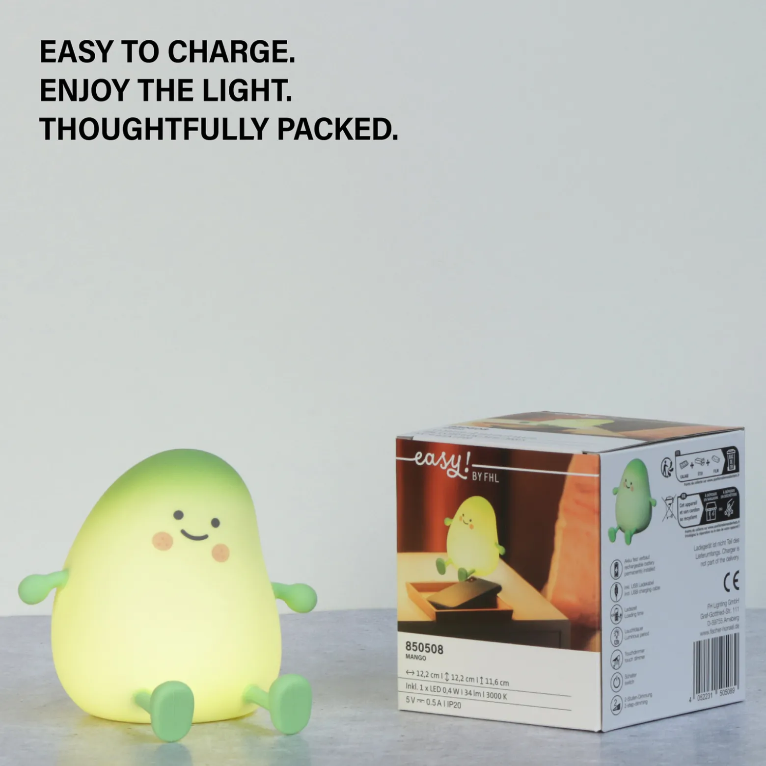 LED ladattava yöpöytälamppu mango, valkoinen, ajastin, himmennettävä