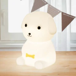 LED ladattava yöpöytälamppu Puppy, koira, valkoinen, RGB, himmennettävä