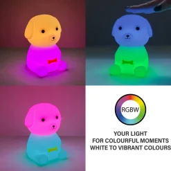 LED ladattava yöpöytälamppu Puppy, koira, valkoinen, RGB, himmennettävä