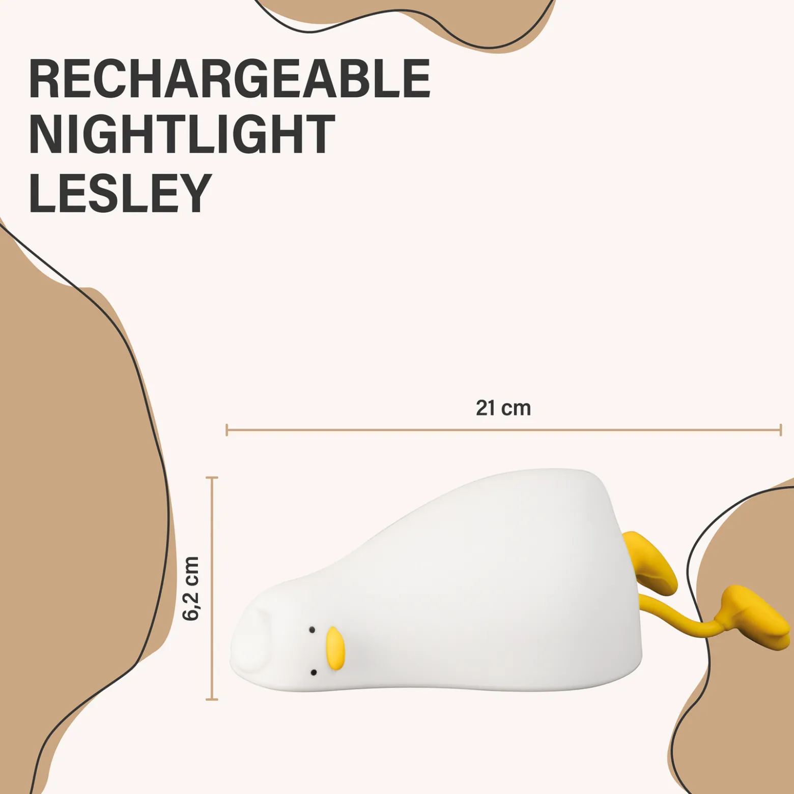 LED ladattava yöpöytävalaisin Ducky, ankka, valkoinen, ajastin,