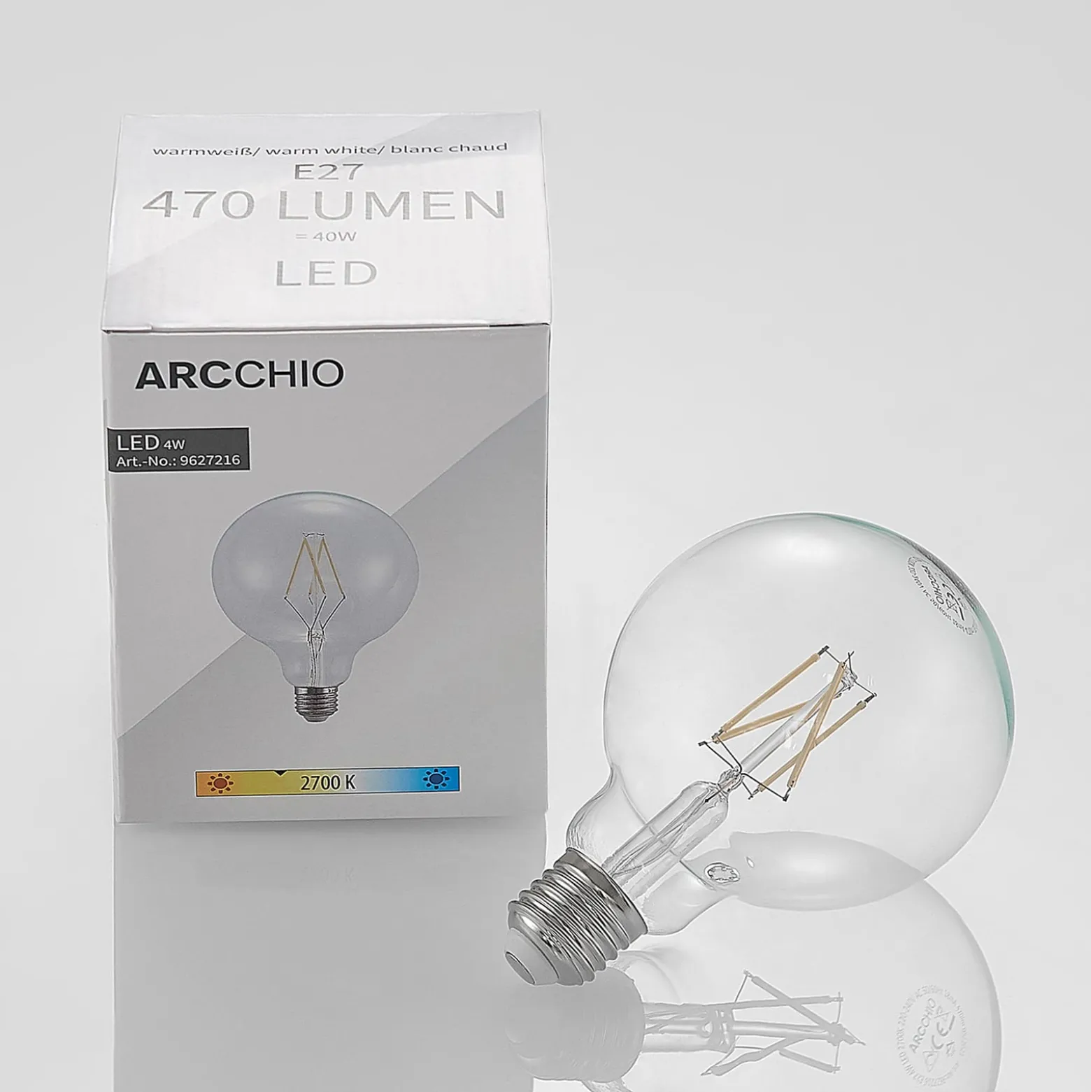 LED-lamppu E27 4W 2 700 K G95 globe kirkas 2 kpl