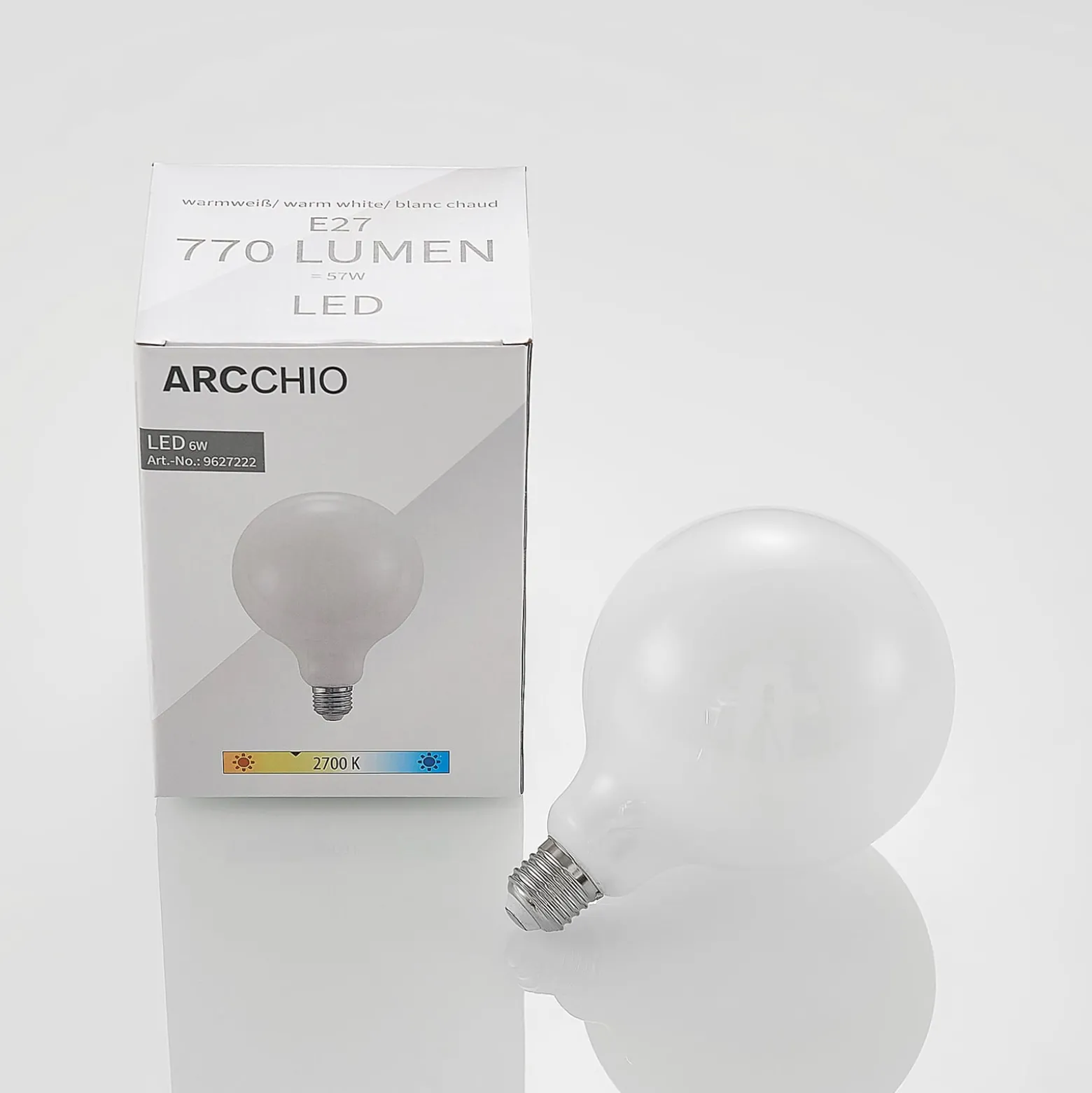 LED-lamppu E27 6W 2700K G125 himmennys opaali 3kpl