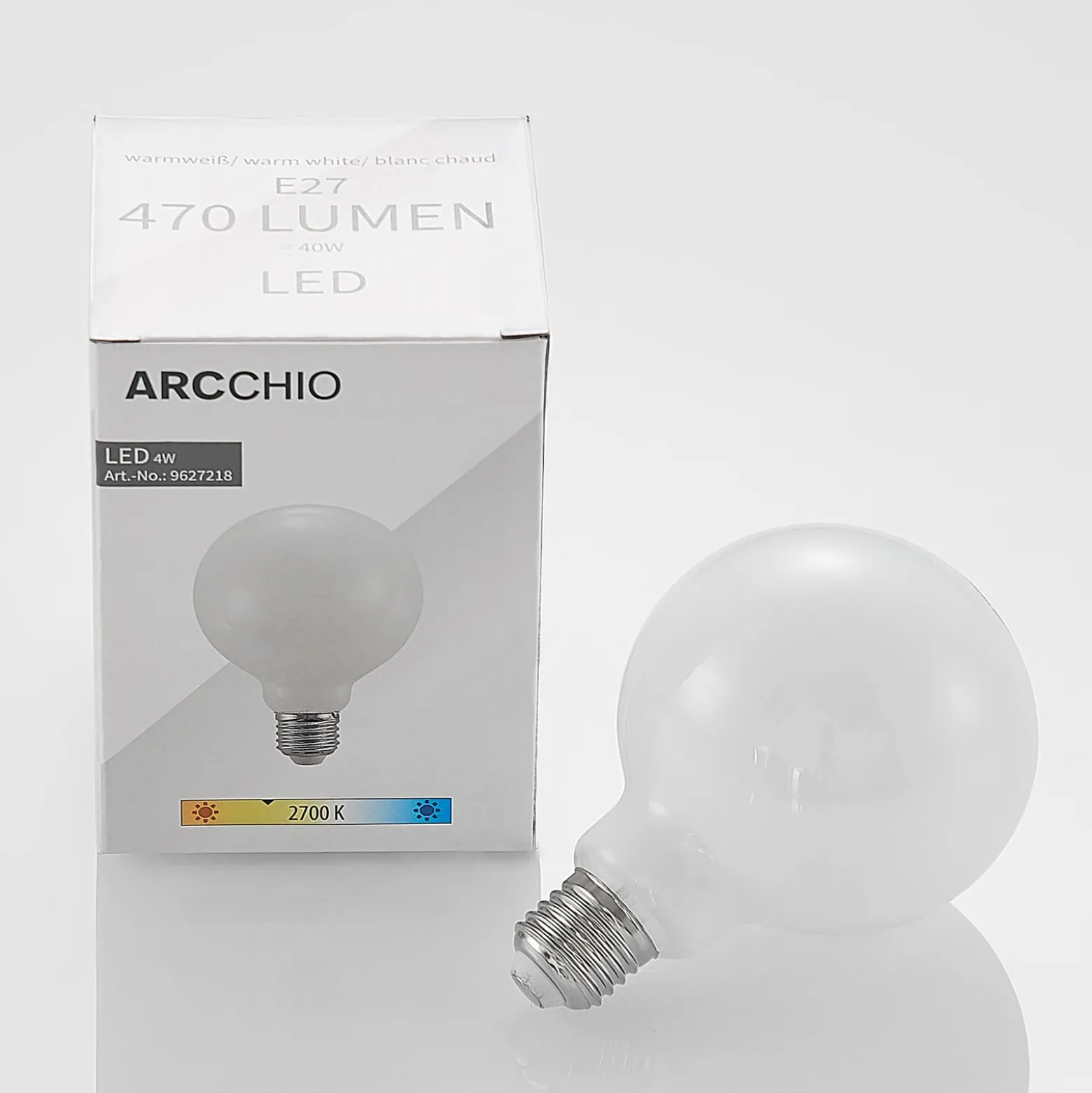 LED-lamppu G95 E27, 4 W, 2 700 K, opaali, himmennettävä
