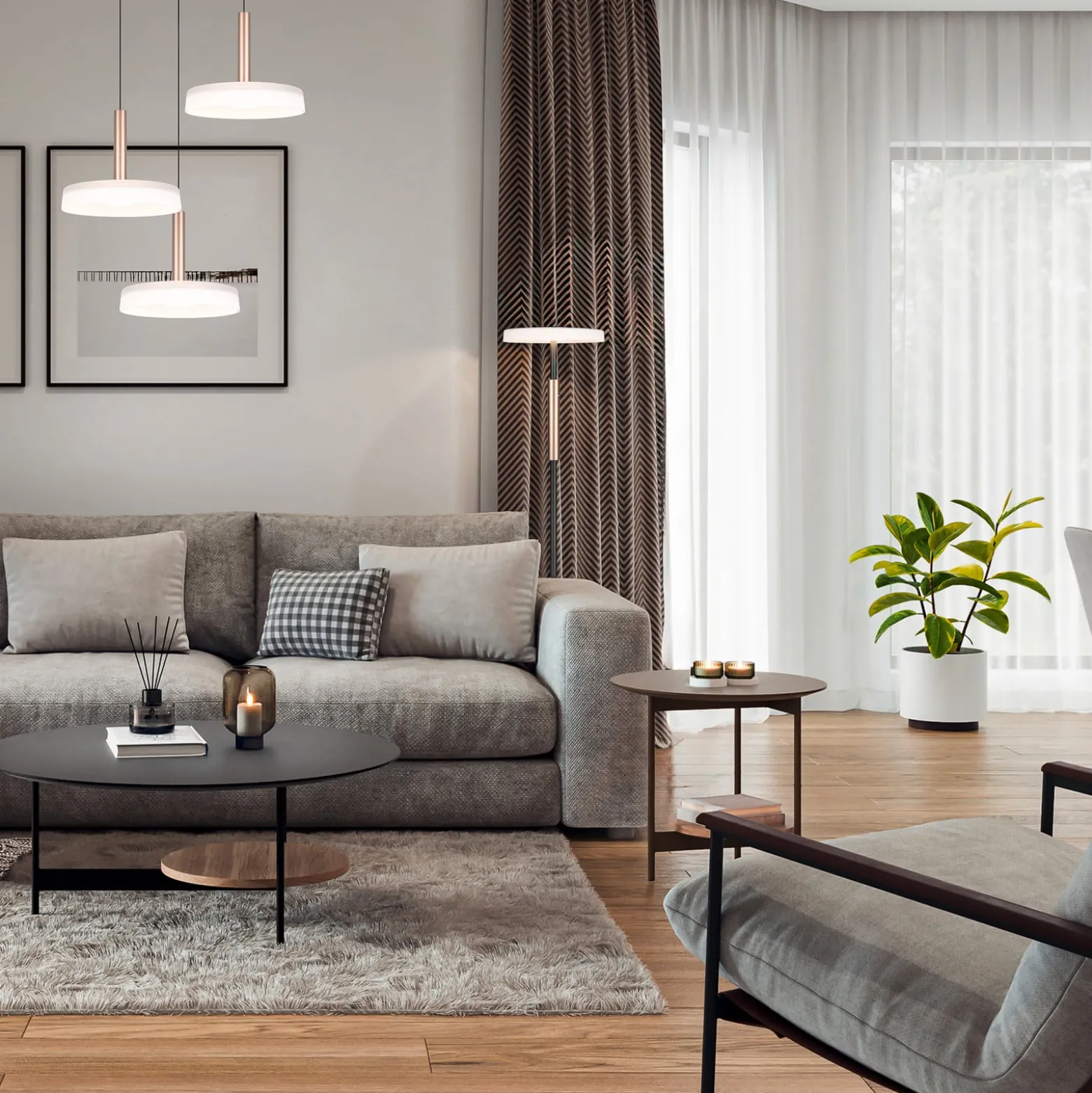 LED-lattiavalaisin Celeste valkoinen/ruskea 160 cm lasi/metalli Touchdim