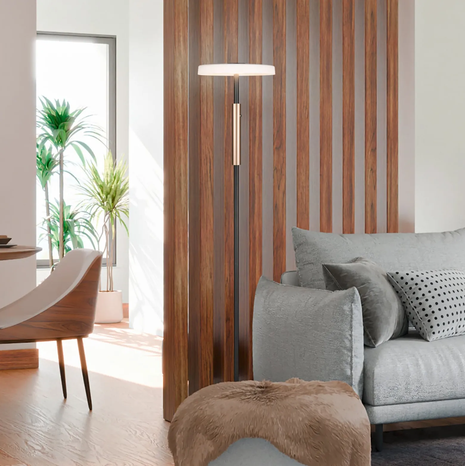 LED-lattiavalaisin Celeste valkoinen/ruskea 160 cm lasi/metalli Touchdim