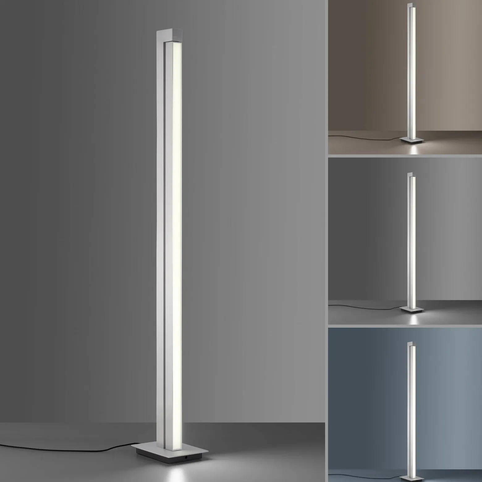 LED-lattiavalaisin PURE Lines, hopea, kaukosäädin, 140 cm